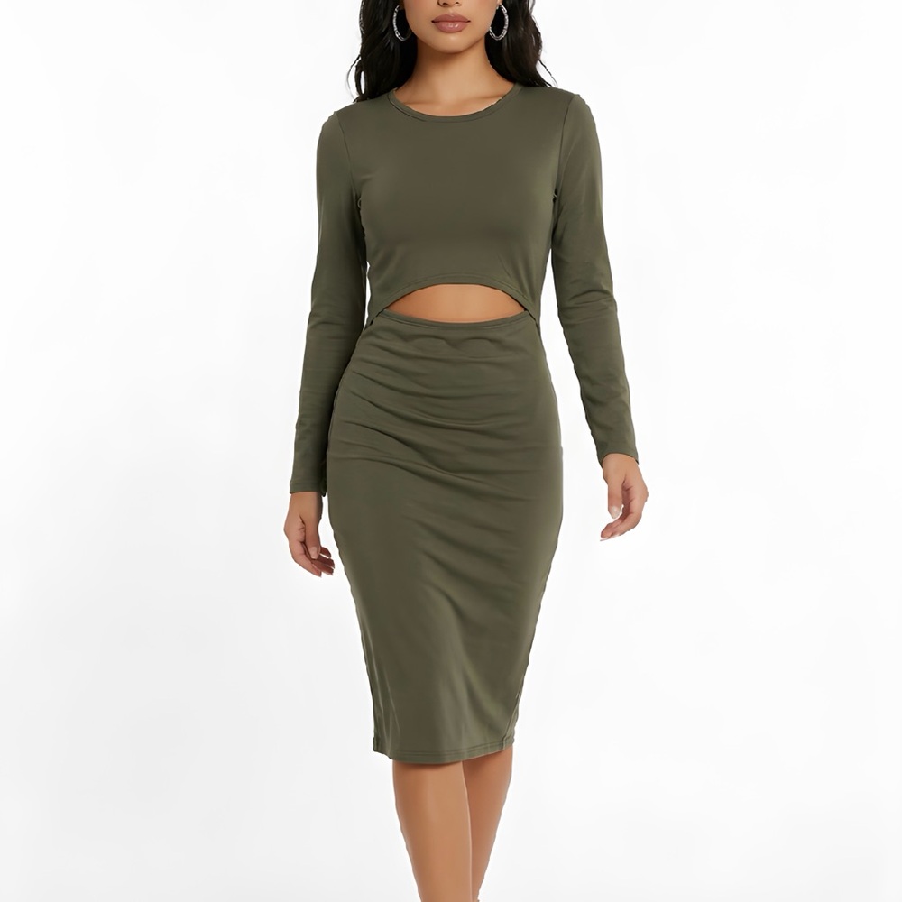 PrettyGarden Women's Green‎ Ruched Cutout Knee Length Dress Size M